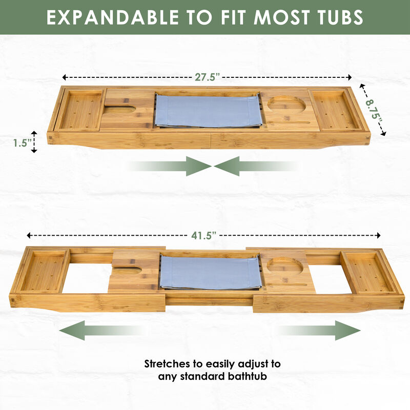 Lovery Premium Bamboo Bathtub Caddy Gift Set - Expandable Tray image number 7