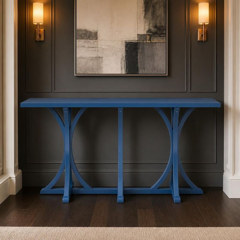 GOODSILO 59.8 Inch Farmhouse Wooden Console Table with Spacious Oak Veneer Tabletop for Entryway Living Room Hallway Behind Sofa image number 2