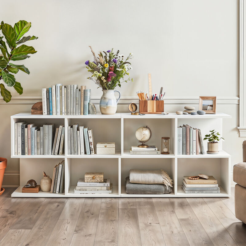 S-Shaped 3-Tier End Table with 4 Storage Cubes, Modern Side Table for Living Room-White image number 5