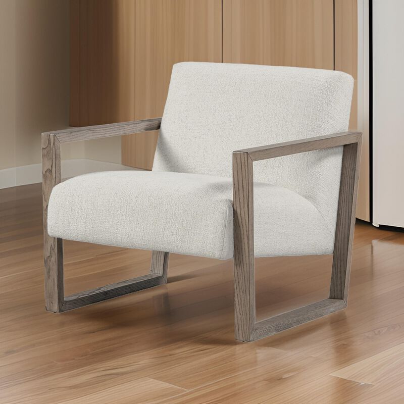 Cvi 31 Inch Armchair, Cushioned Seat, Taupe Framed Legs, Off White Finish