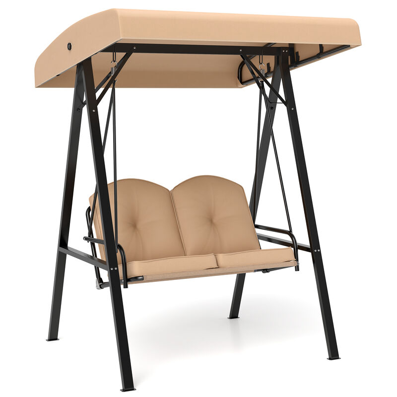 2-Person Outdoor Porch Swing with A-Frame Stand and Adjustable Canopy
