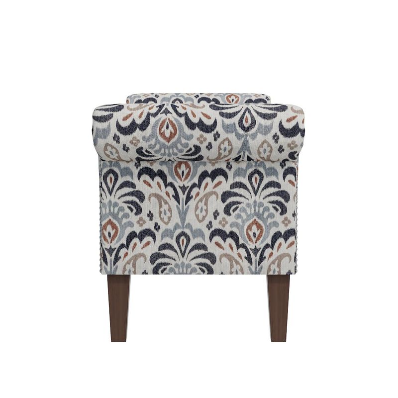 HL Home Furnishings Rolled Arm Storage Ottoman in Gray and Black Damask