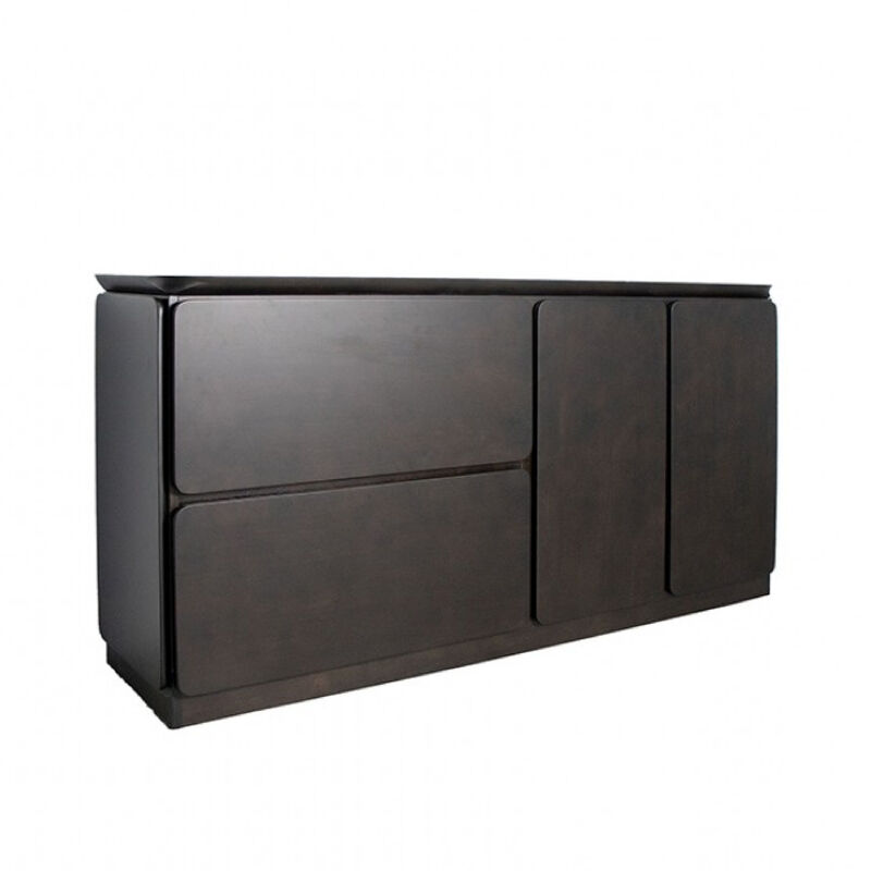 Ziva Sideboard Buffet Console, Drawers Doors, 71 Inch Black Solid Wood - Benzara