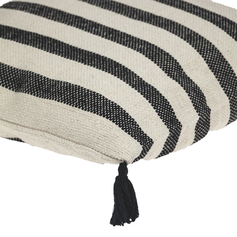 HomeRoots 24" Beige and Black Striped Cotton Throw Pillow With Tassels image number 3