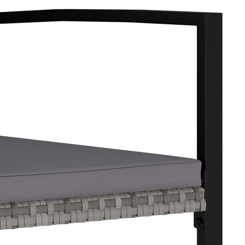 Outdoor Dining Side Chair Set of 2, Gray Poly Rattan, Black Steel - Benzara