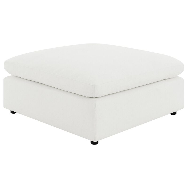 Allias Ottoman, White Boucle Fabric, Plush Foam Cushions, 44 Inch