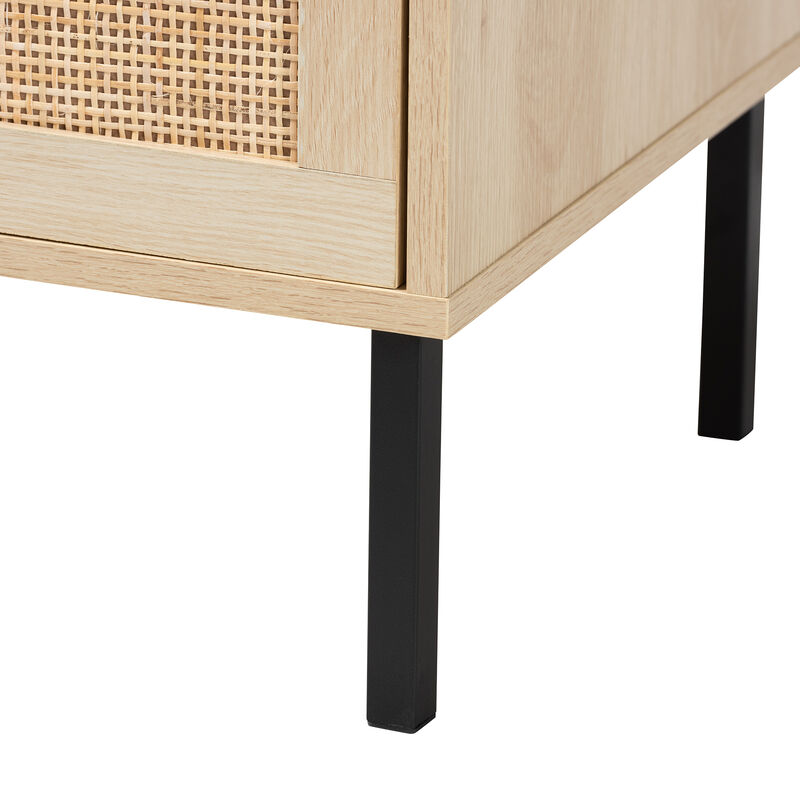 Baxton Studio Caterina Natural Brown Finished Wood and Natural Rattan 1 Door End Table image number 6