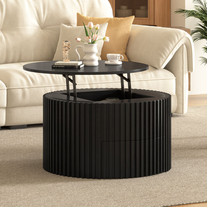 Merax Height-Adjustable Round Coffee Table with Smooth Lift Mechanism, Concealed Storage image number 2