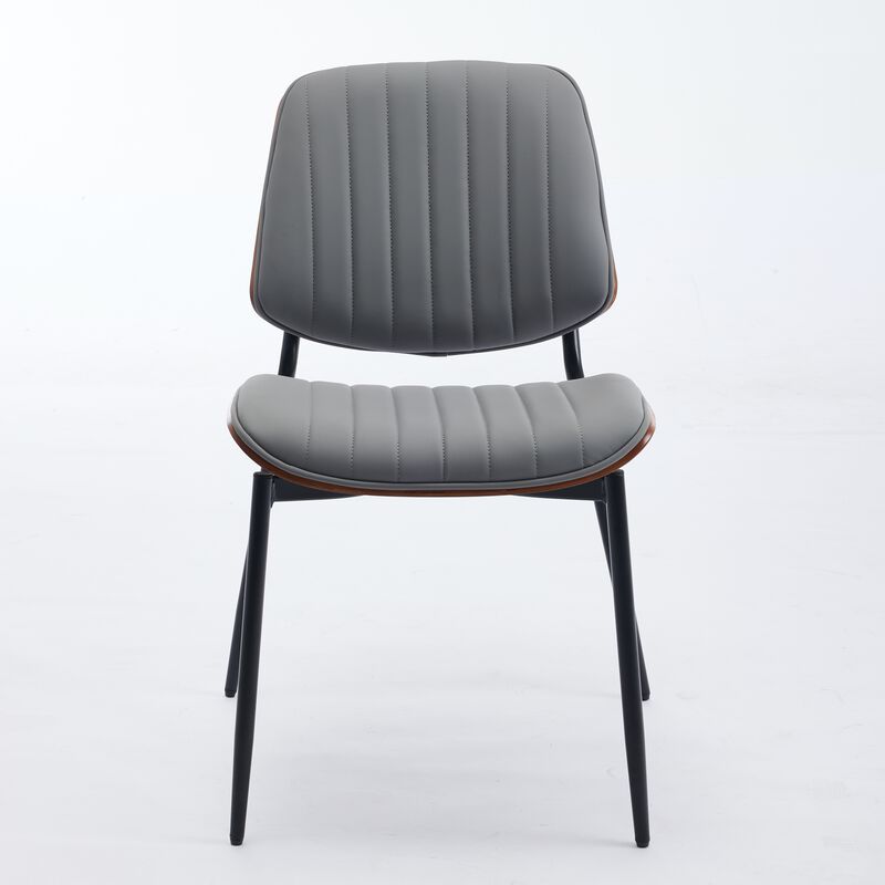 Whisen Set of 2 Mid Century Modern Dining Chairs, Faux Leather Upholstered Seat with Bentwood Back Metal Legs for Kitchen Dining Room image number 0