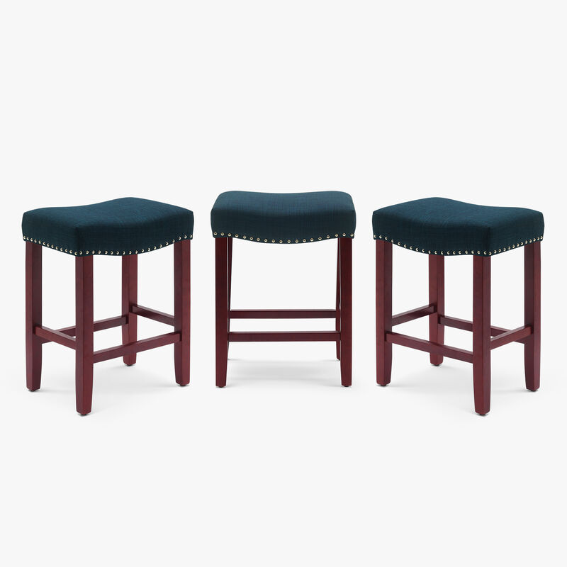 WestinTrends 24" Upholstered Saddle Seat Cherry Counter Stool (Set of 3)