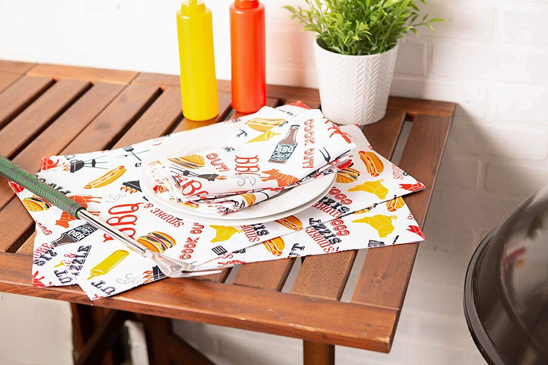 Set of 6 White and Red BBQ Fun Print Rectangular Placemats 19"