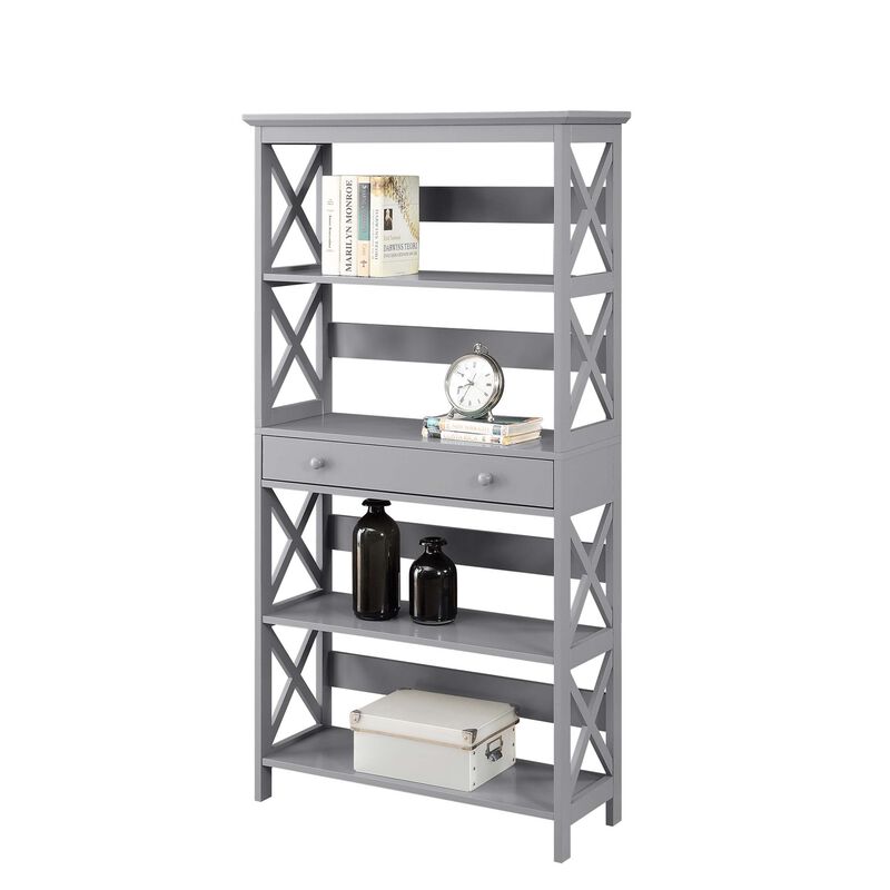 Convenience Concepts Oxford 5 Tier Bookcase with Drawer, Gray