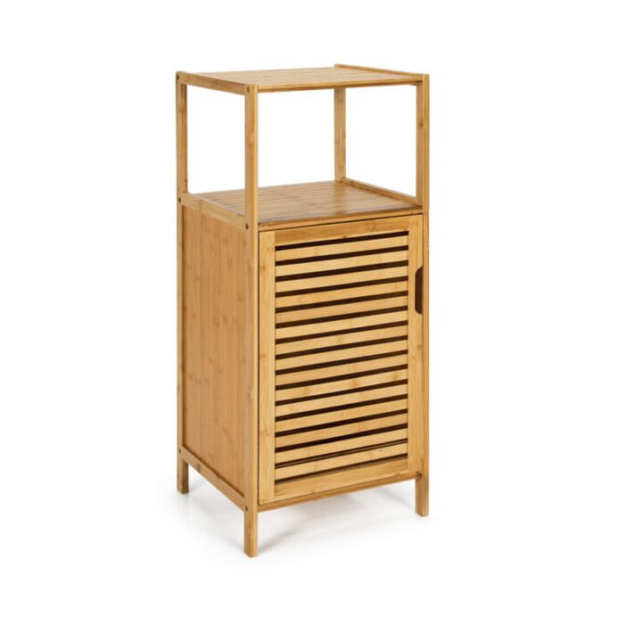Hivvago Bamboo Bathroom Storage Floor Cabinet with Door and Shelf Corner Cabinet