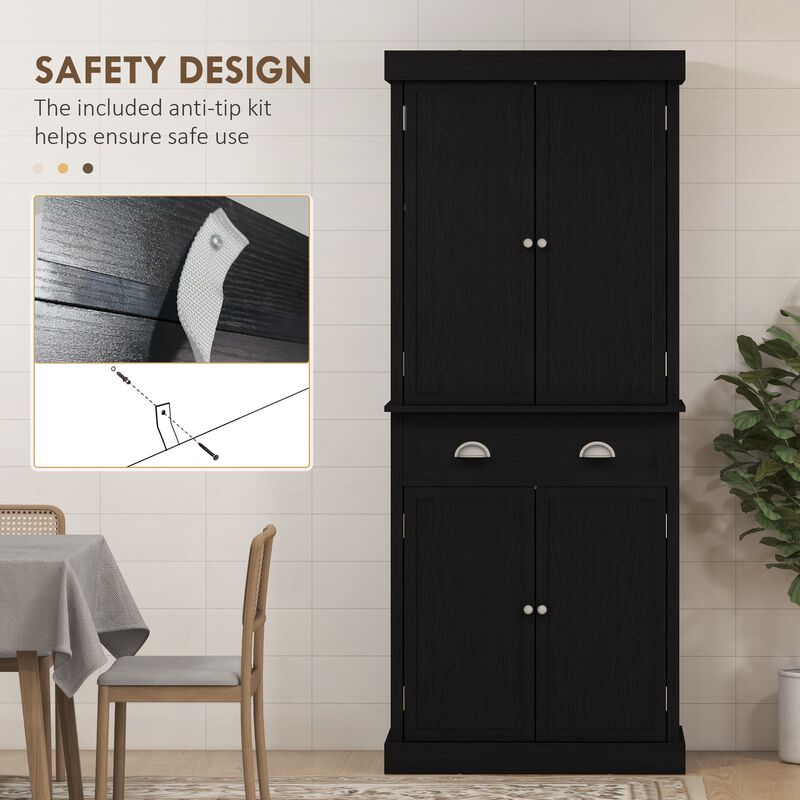 Black Kitchen Pantry: 72" Cabinet with Doors and Shelves