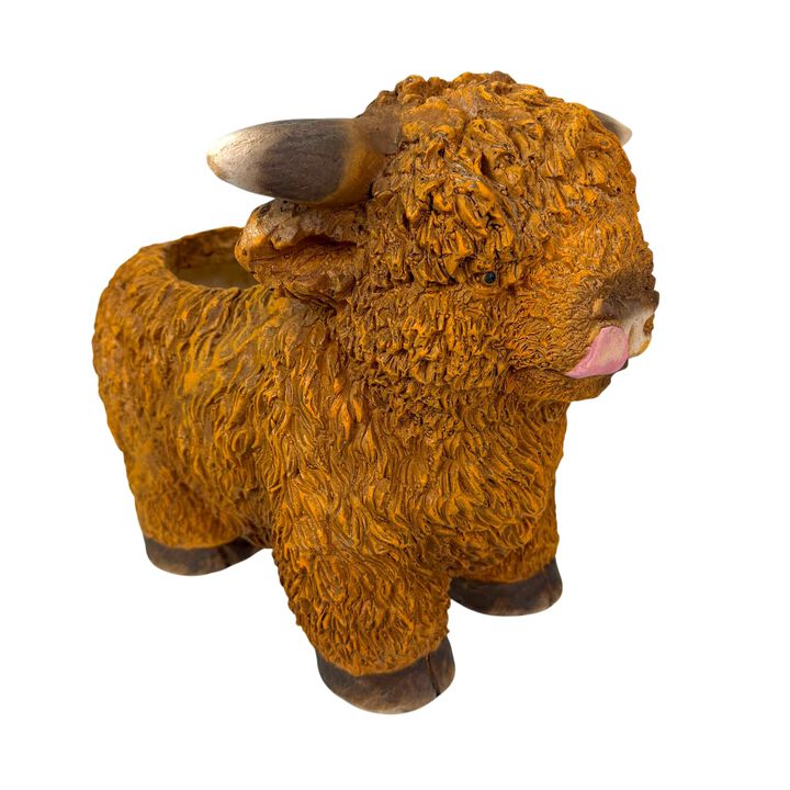 Zeckos Highland Cow Planter Brown Magnesium Oxide Farmhouse Decor 12in