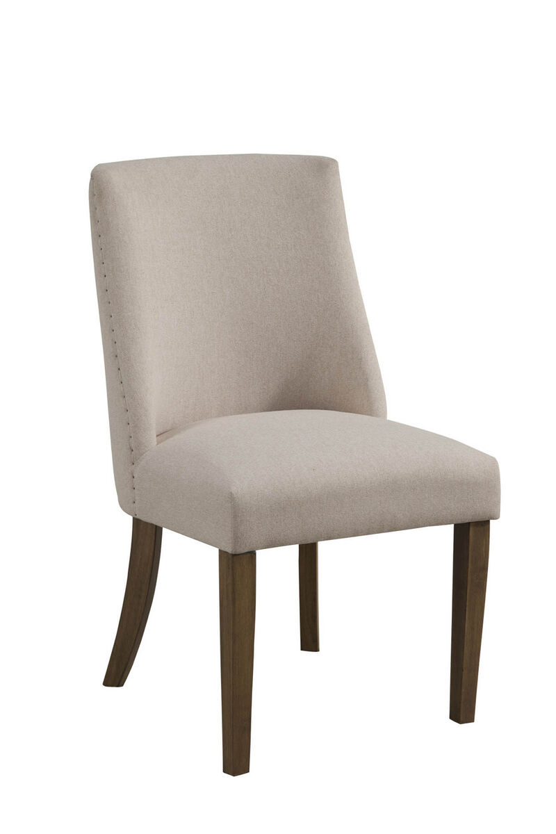 Fabric Upholstered Wooden Side Chairs With Curved Backrest, Set of Two, Gray and Brown-Benzara