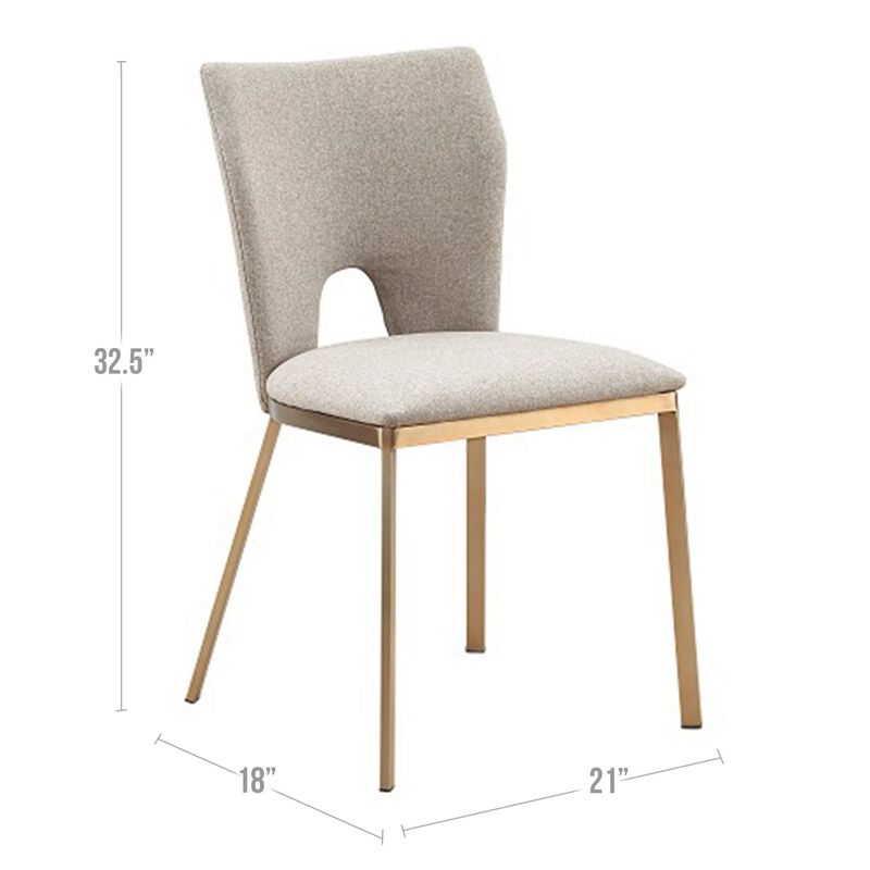 18 Inch Dining Chair, Set of 2, Gray Fabric, Brass Finished Metal Legs-Benzara image number 5