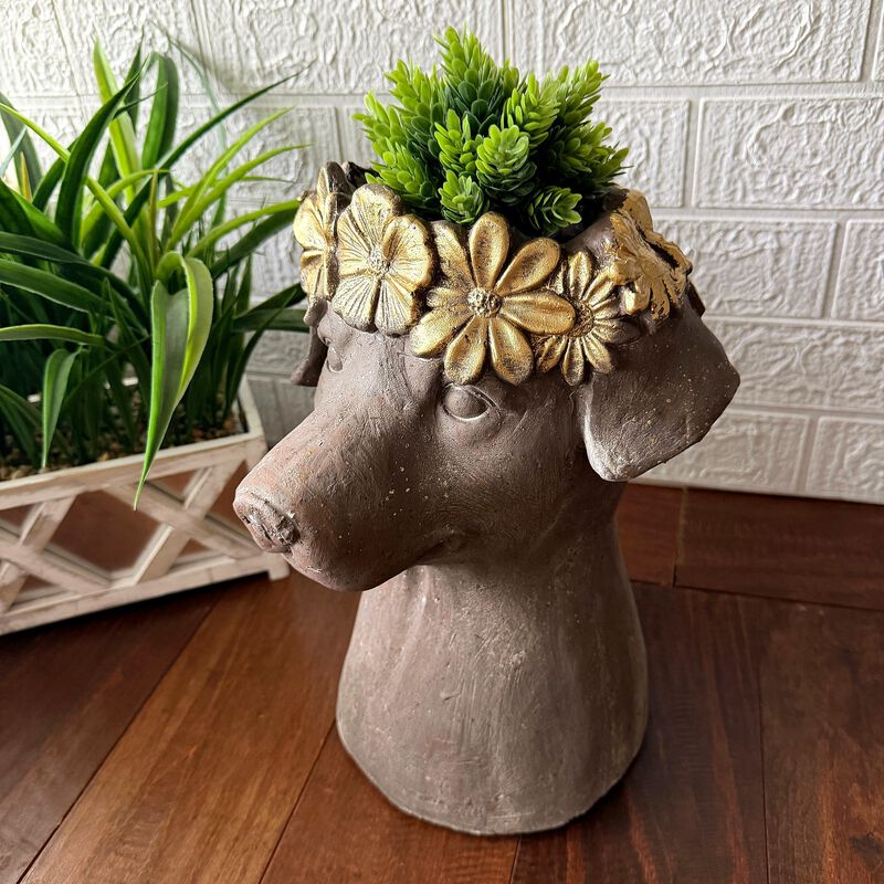 Dog Bust Planter Brown Gold Distressed 1325 In Magnesium Oxide Pot image number 6