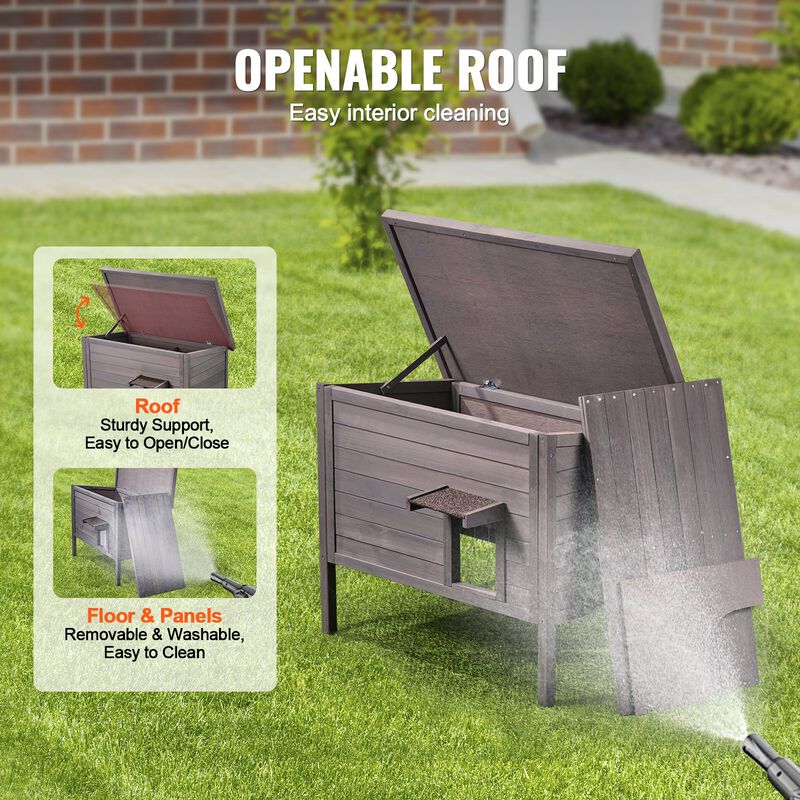 Feral Cat House for Outdoors, Wooden Shelter with Roof and PVC Door Flaps image number 4