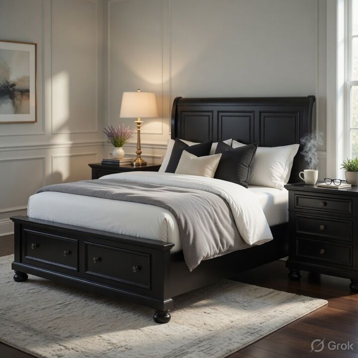 Queen Size Bedroom Set, Black Finish, Storage Bed with Drawers, 3-Piece Set with Bed and Two Nightstands