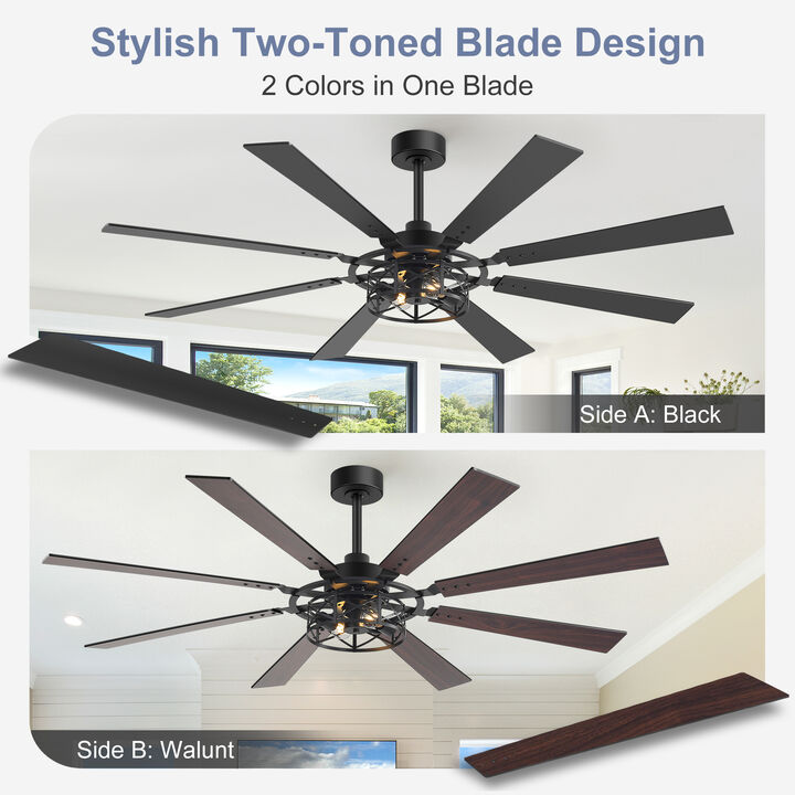 Breezary 65 in Traditional Ceiling Fan with Light,8 Blade Plywood Fan, E26 x2 Bulbs,Remote Control