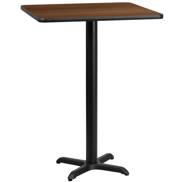 Flash Furniture 24'' Square Walnut Laminate Table Top with 22'' x 22'' Bar Height Table Base