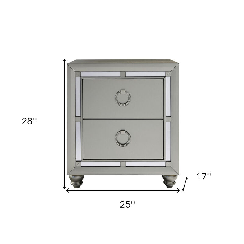 2-Drawer Tone Nightstand – Bedside Table with Decorative Mirrored Trim