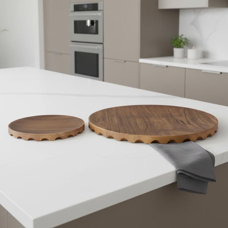 HomeRoots Set of Two Natural Light Brown Round Wood Handmade Serving Trays image number 1