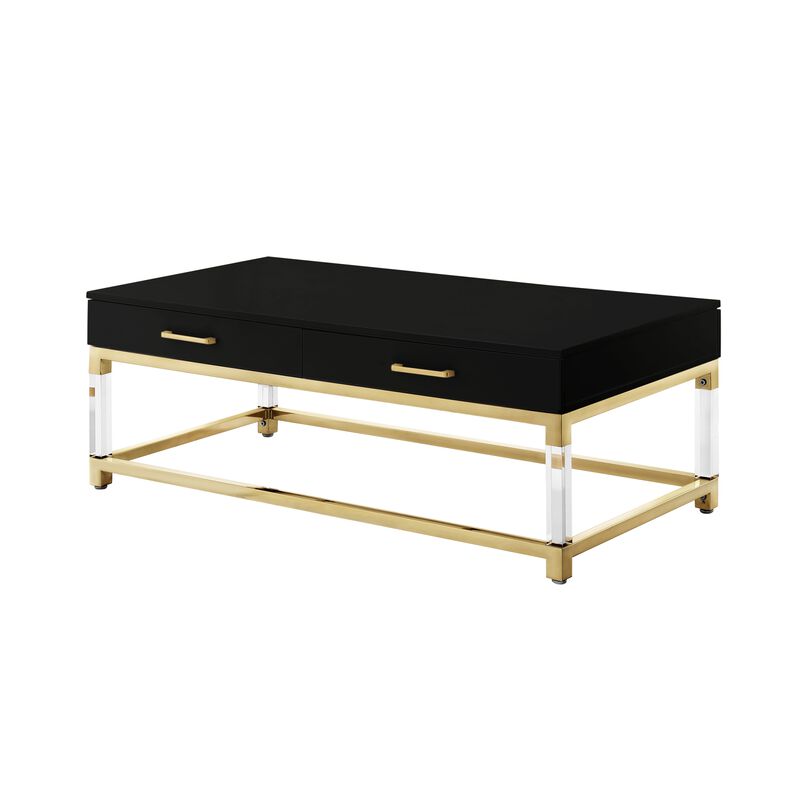 Inspired Home Kalel High Gloss 2 Drawers Coffee Table with Acrylic Legs Stainless Steel Base