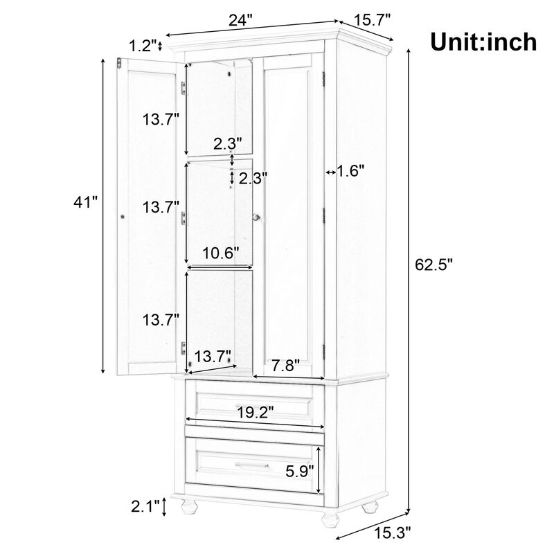 Streamdale Tall Storage Cabinet With Two Drawers For Bathroom/Office image number 6