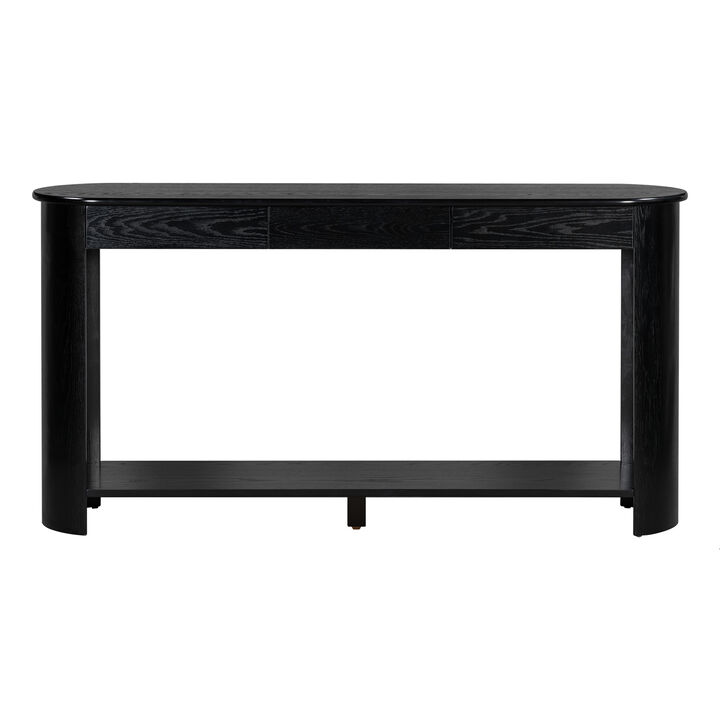 Whisen 59.8" Console Table, Modern Farmhouse with 3 Drawers & Shelf, Oak Veneer Sofa Table for Entryway Living Room Hallway