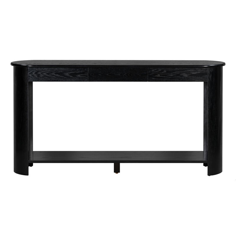 Whisen 59.8" Console Table, Modern Farmhouse with 3 Drawers & Shelf, Oak Veneer Sofa Table for Entryway Living Room Hallway image number 0