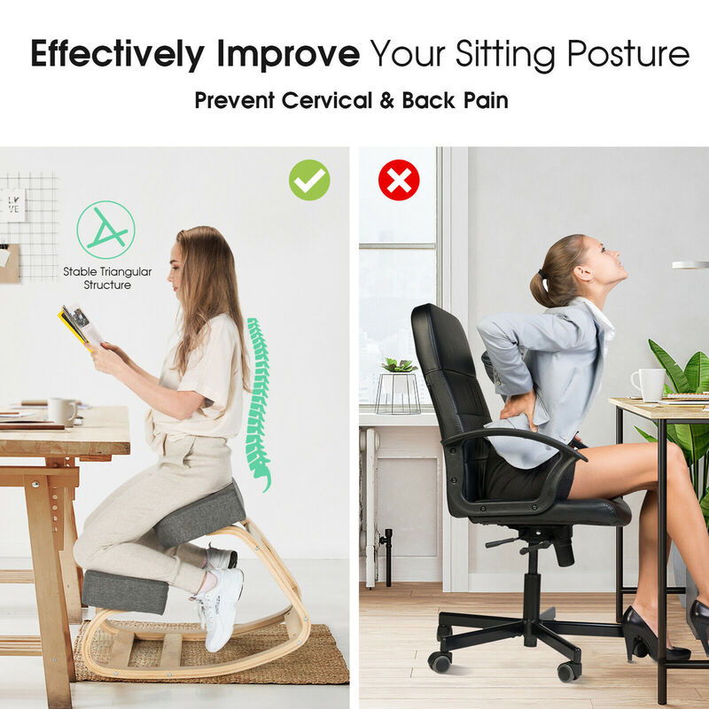 Costway Ergonomic Kneeling Chair Rocking Stool Upright Posture Office Furniture Grey