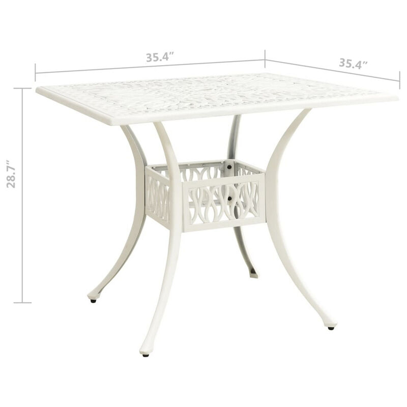 Outdoor Patio Breakfast Dining Table, 35 Inch Square, White Metal - Benzara