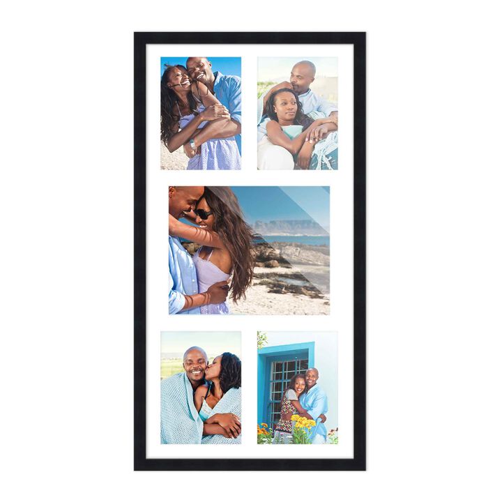 12x24.5 Wood Collage Frame with a White Mat for 8x10 & 5x7 Pictures