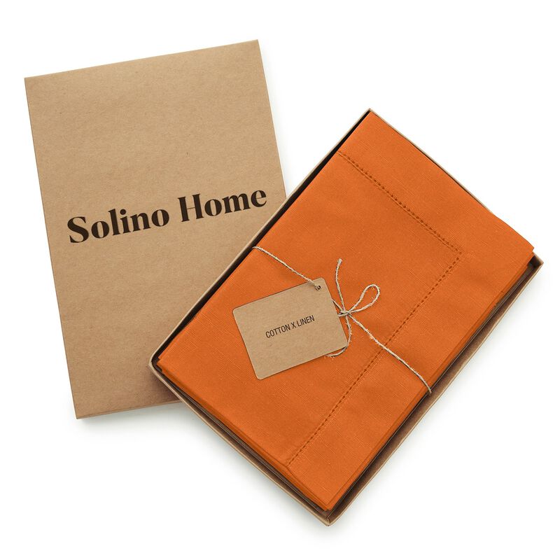 Solino Home Cotton Linen Hemstitch Dinner Napkins &ndash; Set of 4, 20 x 20 in, Machine Washable, Holiday and Everyday Dining