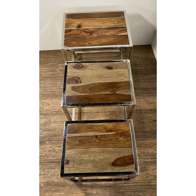 Set of Three Solid Wood Side Tables &ndash; Stackable & Versatile