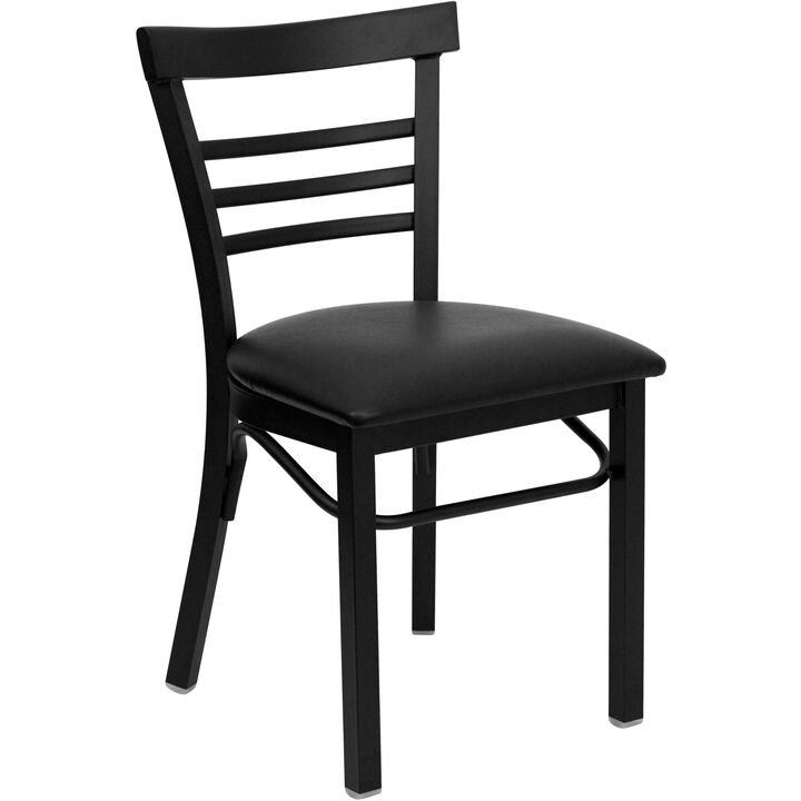 Flash Furniture HERCULES Series Black Three-Slat Ladder Back Metal Restaurant Chair - Walnut Wood Seat
