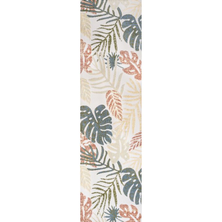 Monstera Tropical Leaf High-Low Cream/Dark Indoor/Outdoor Area Rug