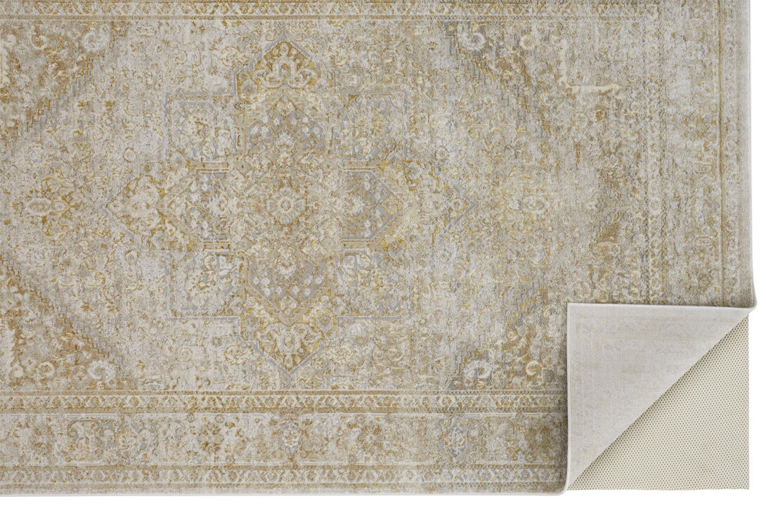 4 X 6 Ivory And gold Floral Area Rug