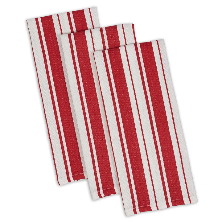 Set of 3 Tomato Red and White Striped Dish Towel  18"