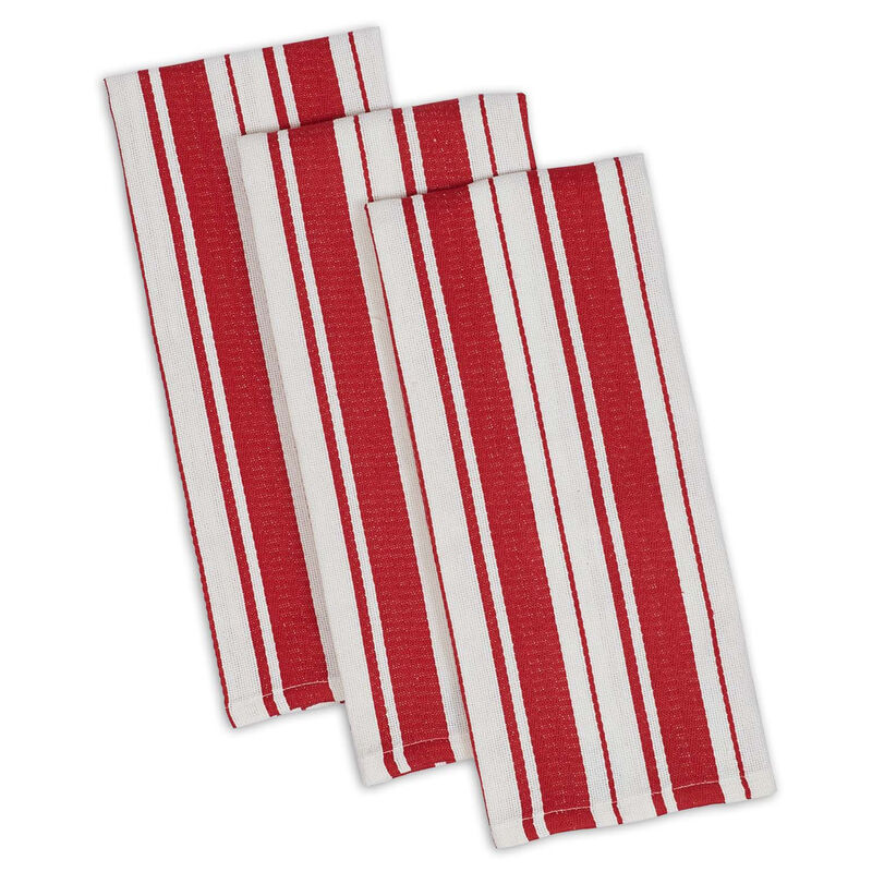 Set of 3 Tomato Red and White Striped Dish Towel  18" image number 1