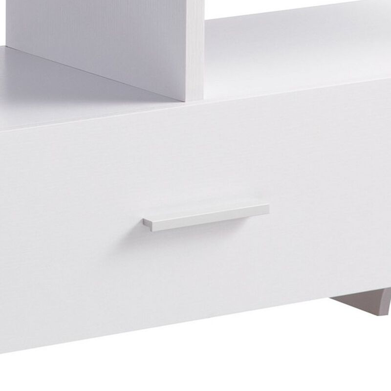 Ayan 60 Inch TV Entertainment Console, 3 Shelves and 1 Drawer, Crisp White - Benzara