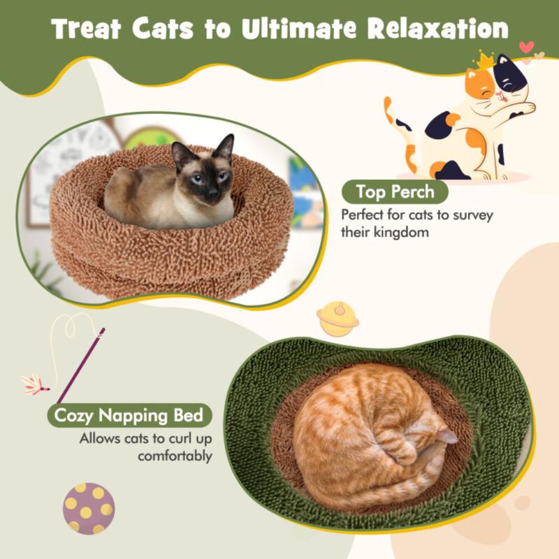 Hivvago Multilevel Cat Tree with Scratching Posts and Rope Plush Perch Toy Bed
