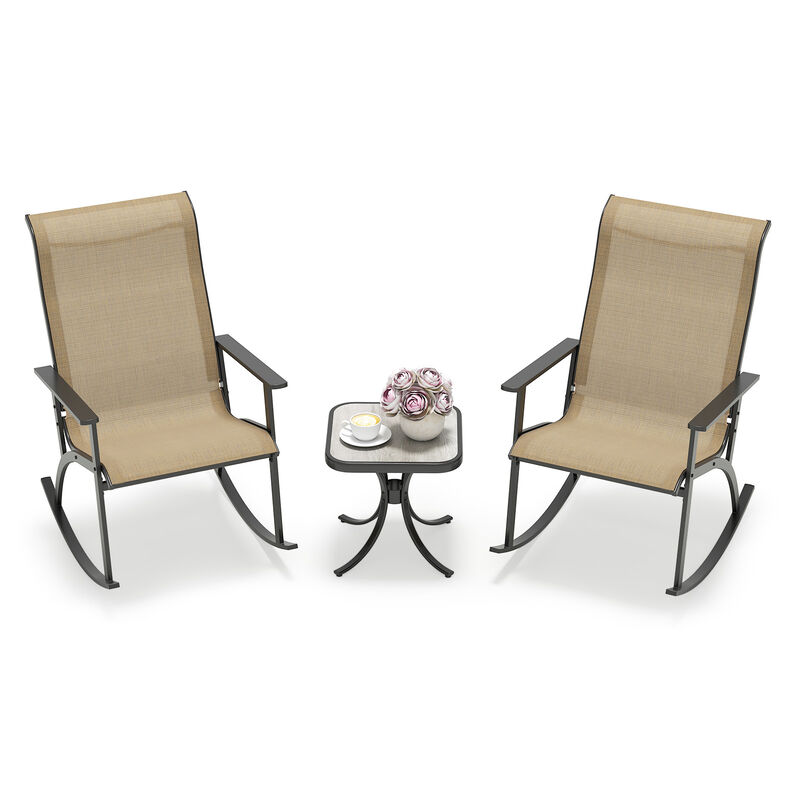 Brown Patio Rocking Bistro Set with Wood-Plastic Tabletop and High Back image number 3