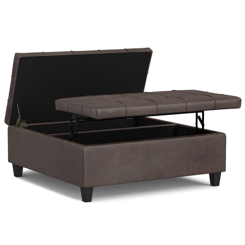 Simpli Home Harrison Large Square Coffee Table Storage Ottoman image number 3