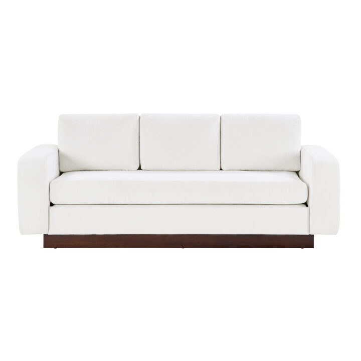 Merax Modern 3-Seater Chenille Sofa with Wide Functional Armrests & Solid Rubber Wood Base
