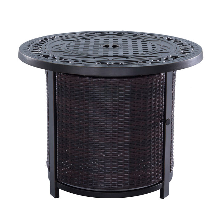 Outdoor Round Firepit Table In Wicker Base