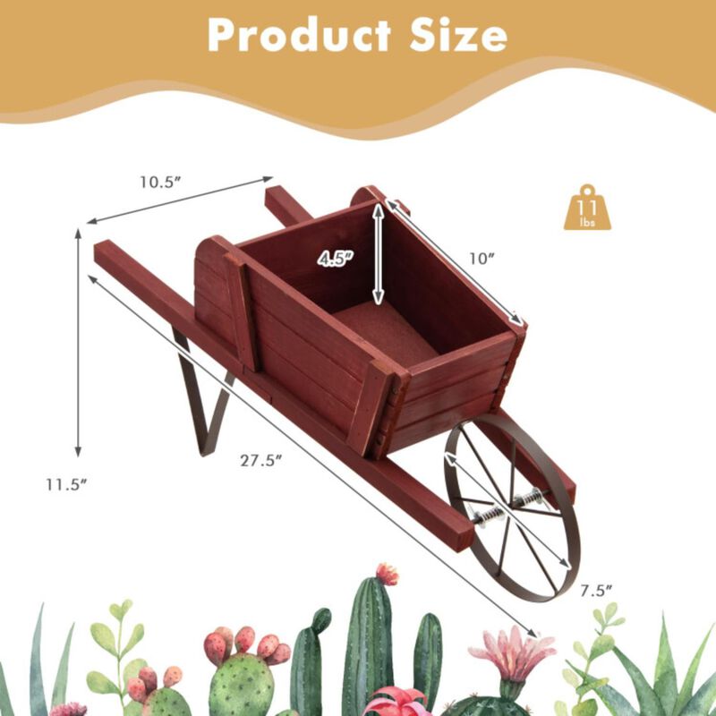 Hivvago Wooden Wagon Planter with 9 Magnetic Accessories for Garden Yard