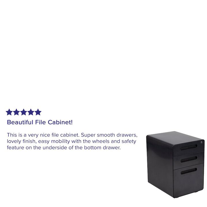 Flash Furniture 3-Drawer Mobile Locking Filing Cabinet with Anti-Tilt Mechanism, Black